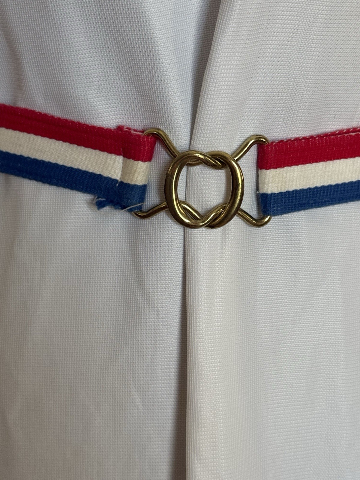 Vintage Betty Barclay Dress 1960’s White With Belt Red White & Blue Trim READ**