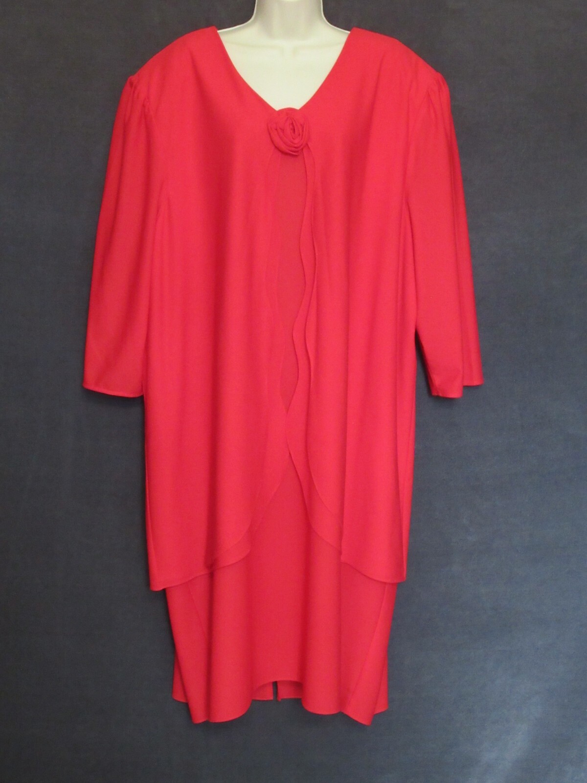 80’s Vintage Risa Ann Vixen Red Poly Knit Rosette Draped Plus Size Party Dress