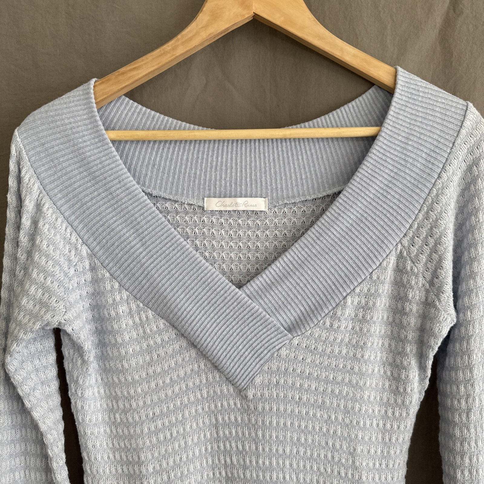 Vintage Charlotte Russe Sweater Icy Blue V-Neck Y2K Coquette Soft Girl Women’s L