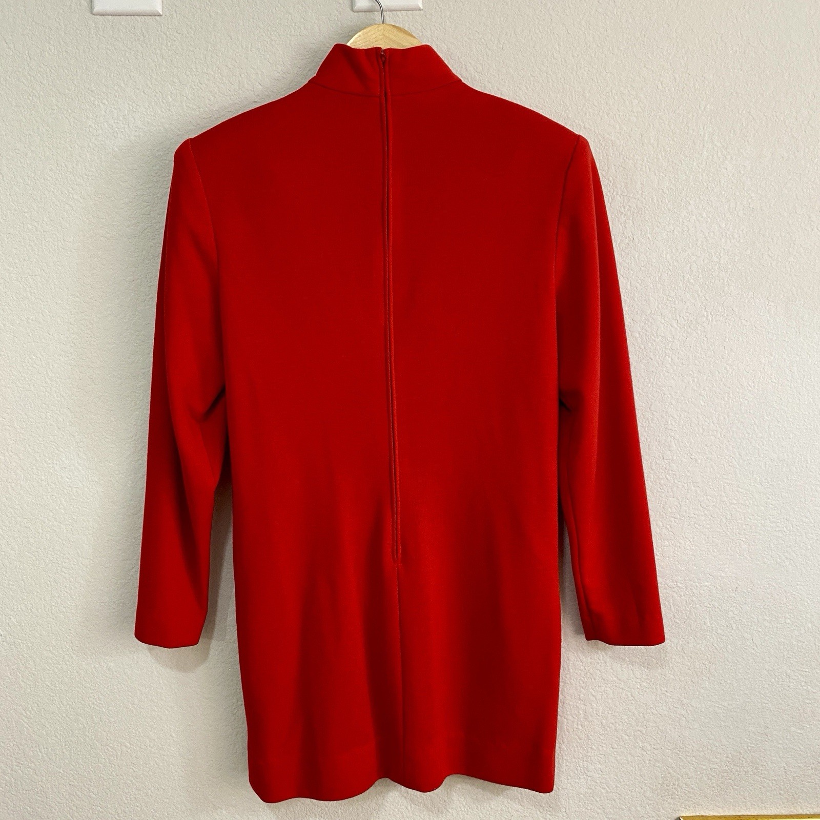 Vintage 70s David Warren NY Mod Knit Mini Dress Red Black Colorblock ILGWU