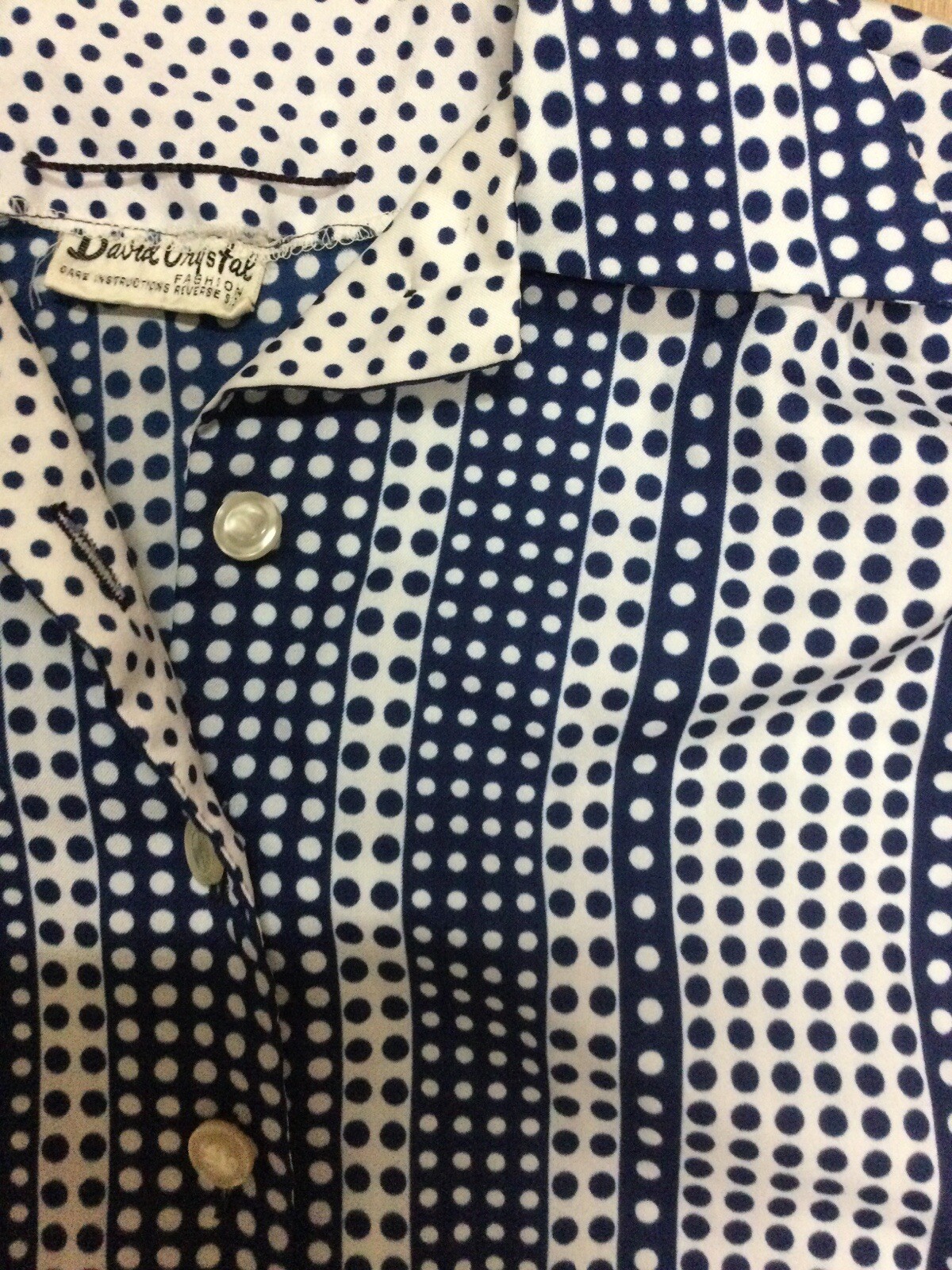 VINTAGE DRESS DAVID CRYSTAL NAVY AND WHITE POLKA DOTS DOUBLE CUFF SLEEVE LACE