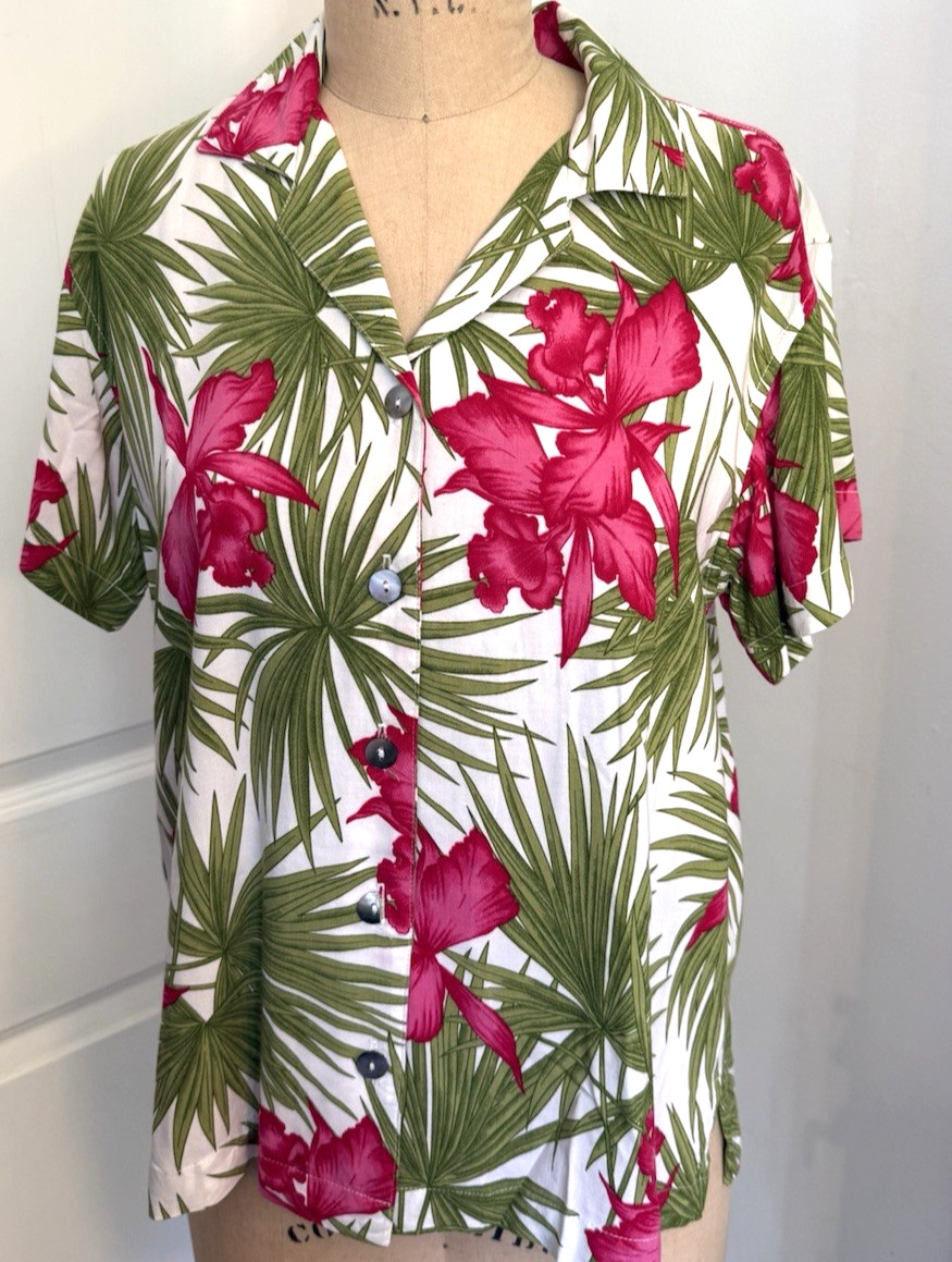Maui Anna Hawaiian Blouse 1980s Button Up Size M Vintage