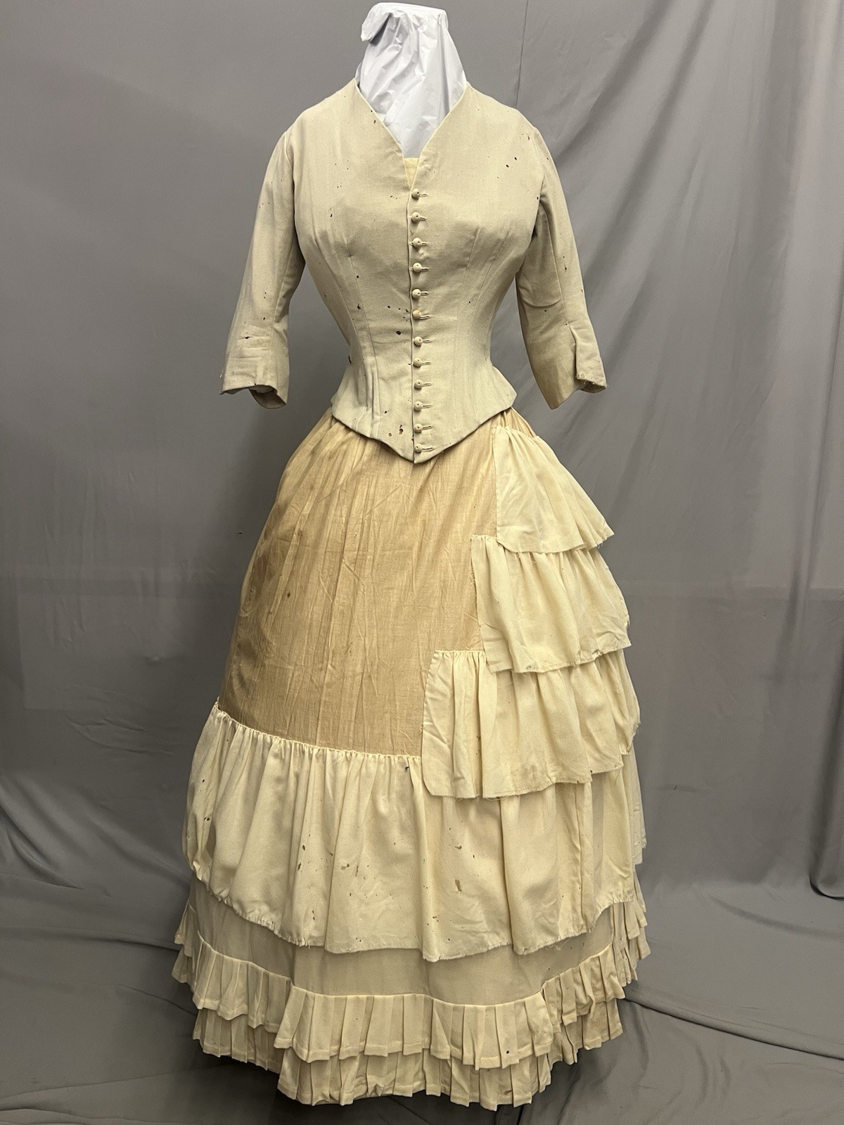 1870’s Two Pc Ivory Wool Bustle Gown