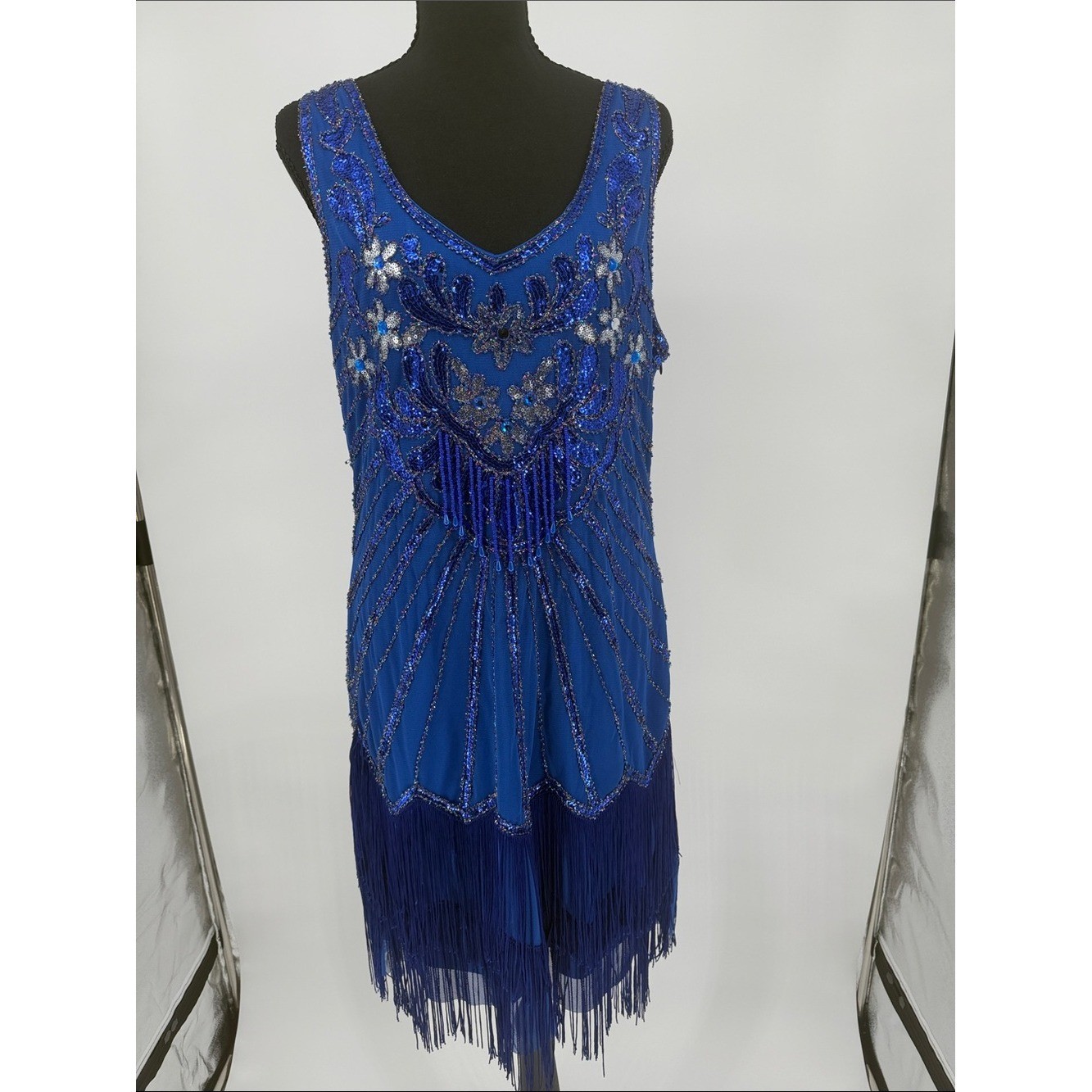 Babeyond XL Vibrant Royal Blue Beaded Fringe Flapper Dress