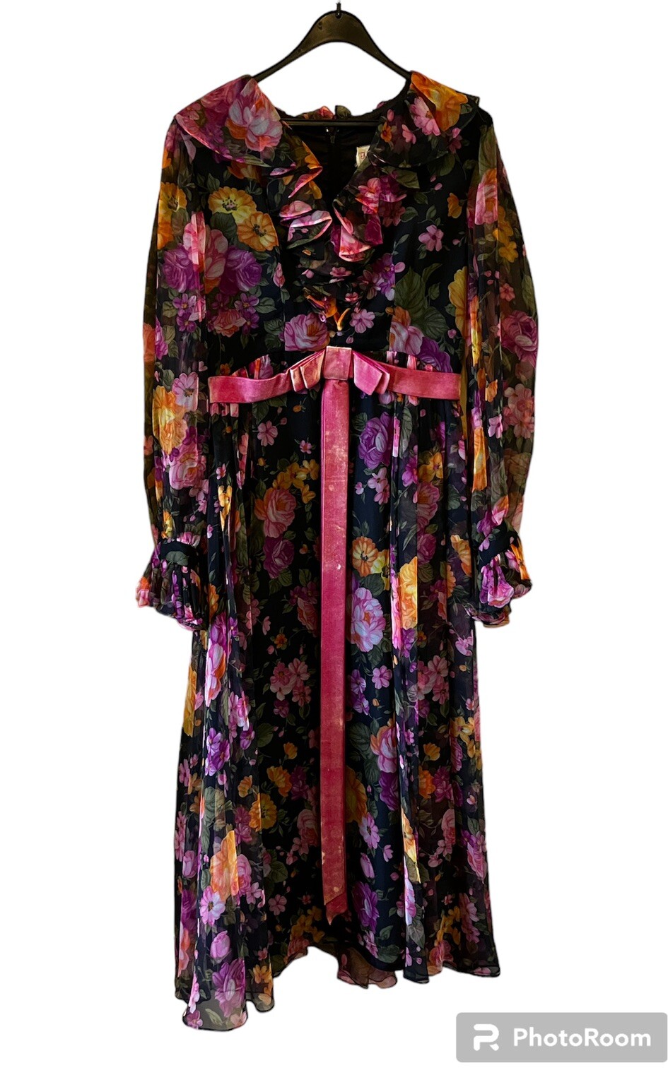 Vtg 60s 70s Evening Gown Futura Couture Of New York Sz 14 Floaty Chiffon Floral