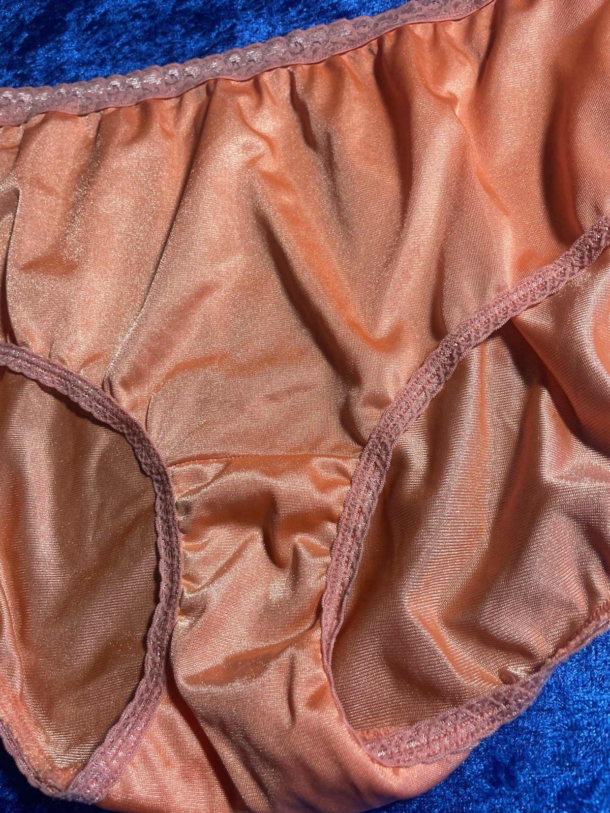 Vintage Shiny Nylon Panties Peachy Orange Brief Panty Size Large No Tag