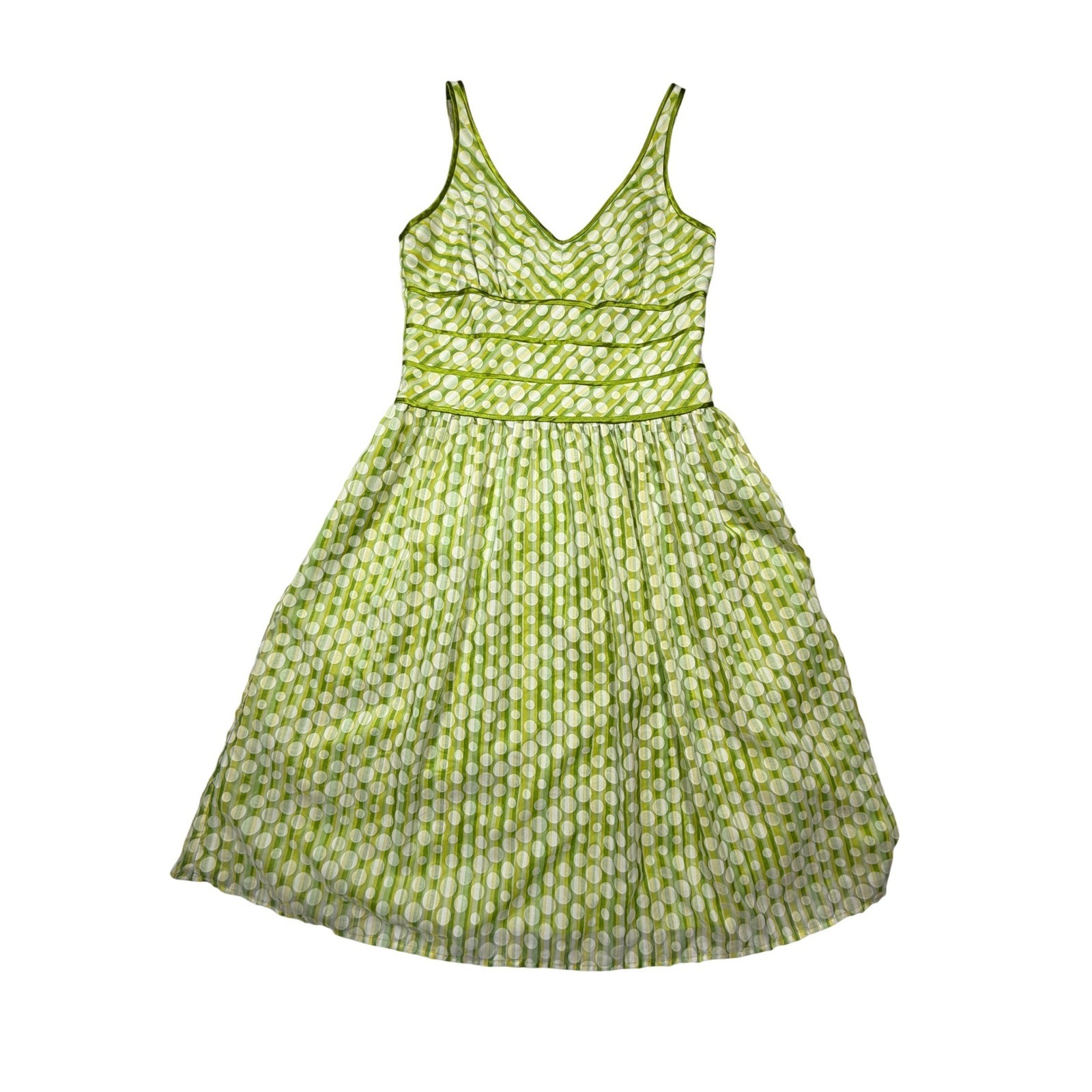 Vintage 90s Robbie Bee Green Polka Dot Stripe Cotton Blend Sundress Size 8 S