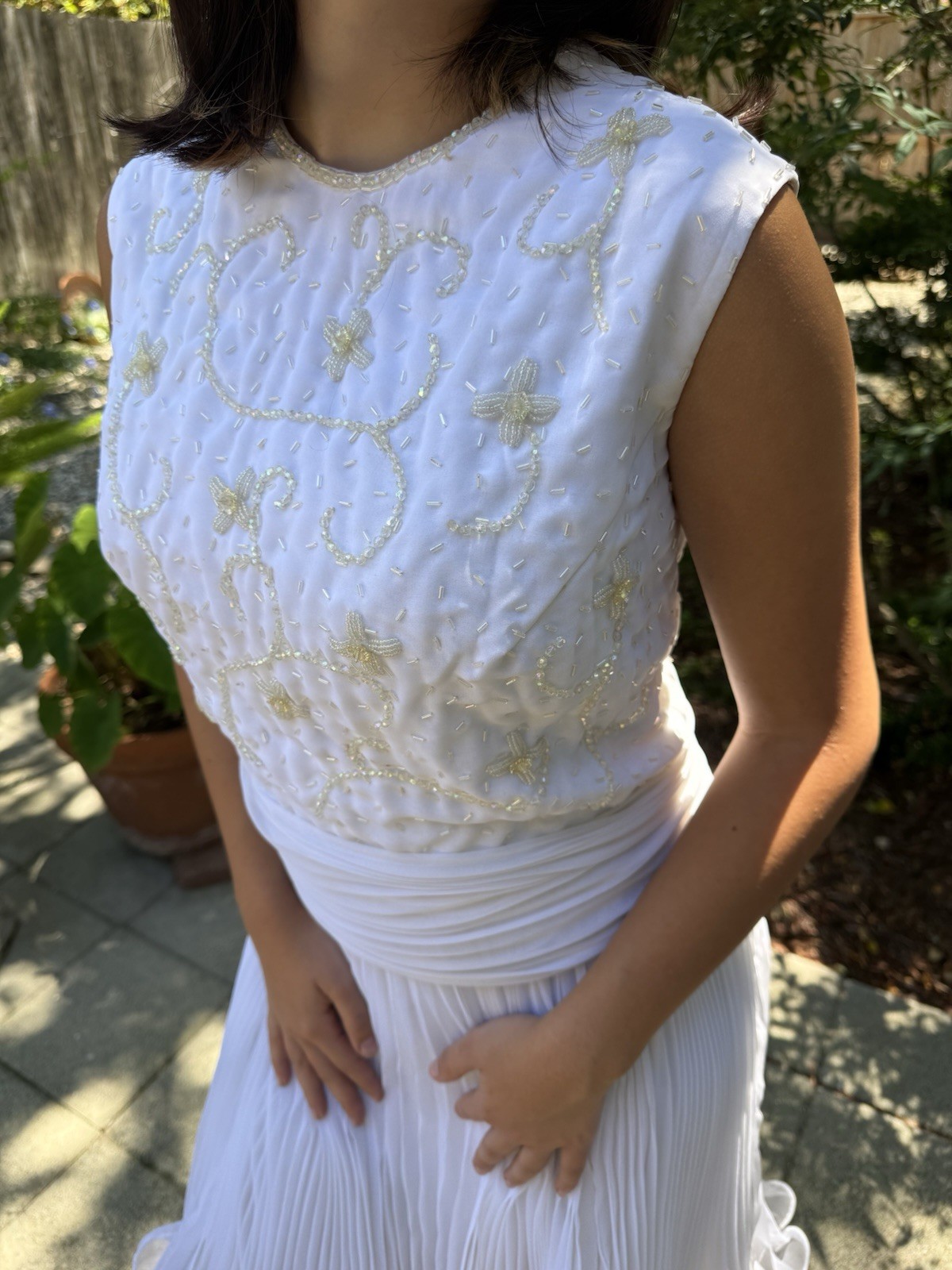 Vintage 1960s DRESS White Jack Bryan Beaded Evening Cocktail Party Gown S/M