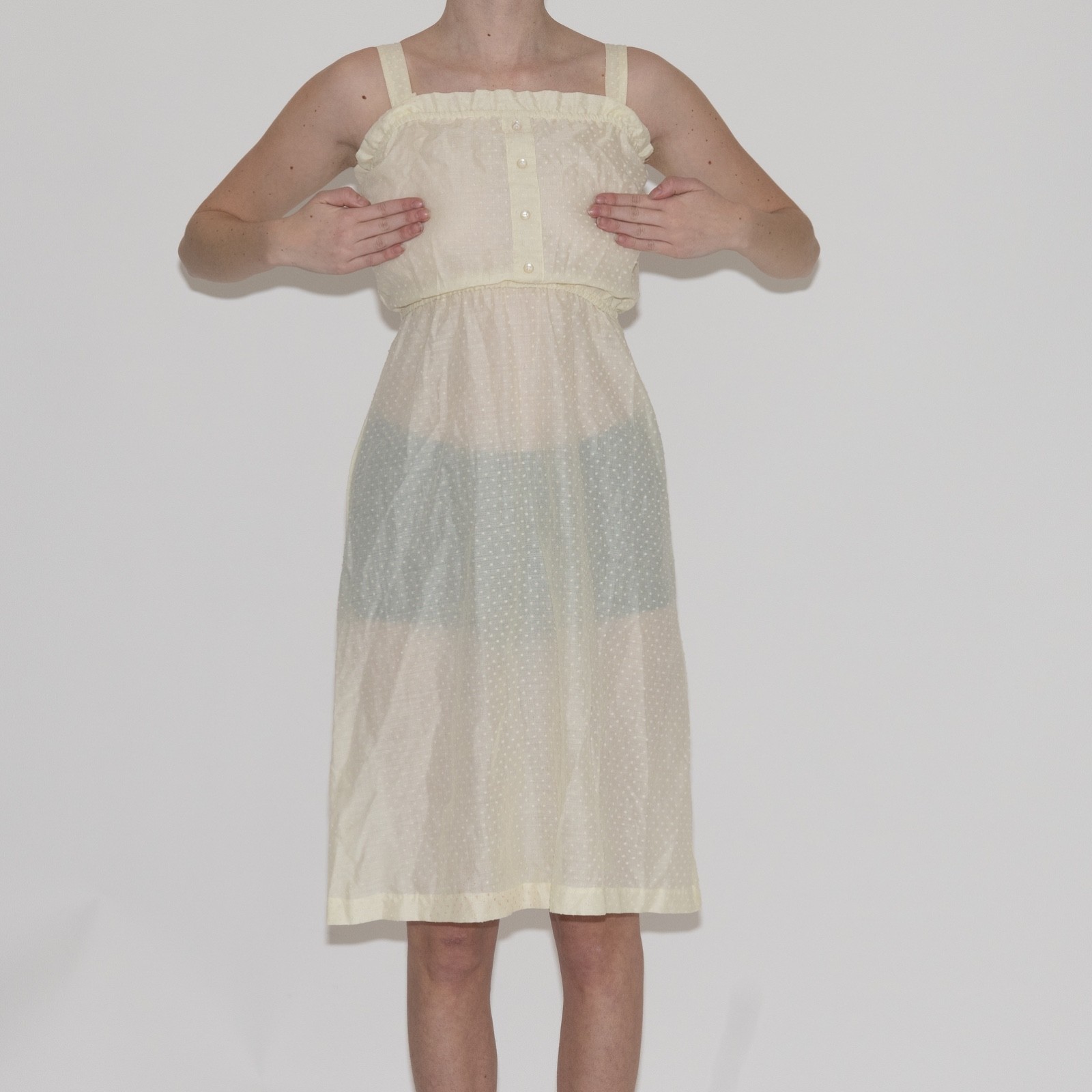 Vintage 70s cream mini dress button top size XXS king’s row cotton polyester