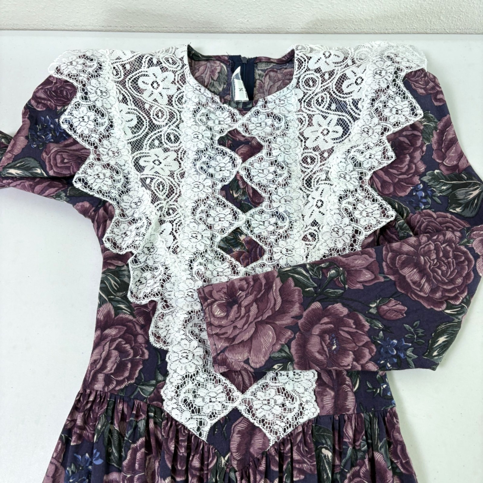 Vintage Jessica McClintock Gunne Sax Dress Size 3 4 Floral Lace Trim Cottage