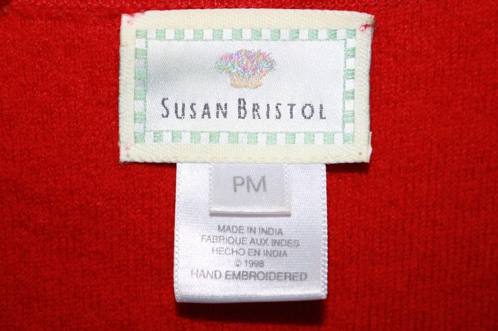 Vtg Susan Bristol Wool Sweater Vest SZ Petite M Embroidered Topiaries EUC zipper