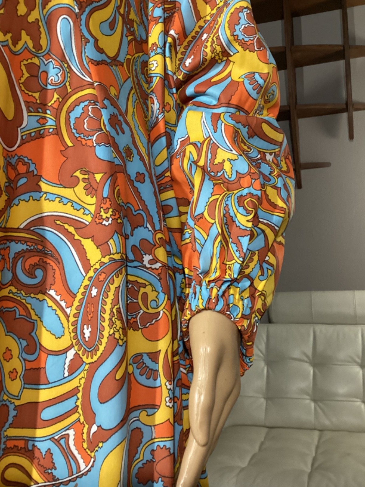 Vintage 60s 70s Psychedelic Paisley Maxi Dress Signature Fabric Kenneth Jay Lane