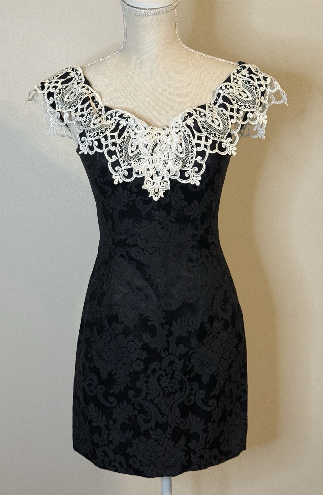 NWT Gunne Sax Dress VTG Black Short Jacquard Flower Lace Cocktail SZ 5/6