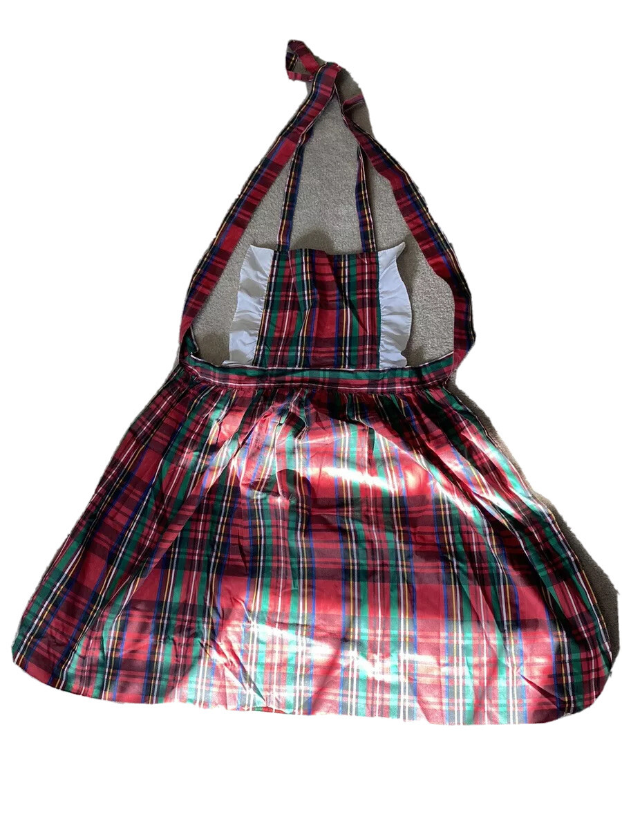 VINTAGE 50’s RED PLAID SCHOOL GIRL APRON SMOCK DRESS USA AWESOME BOOJI