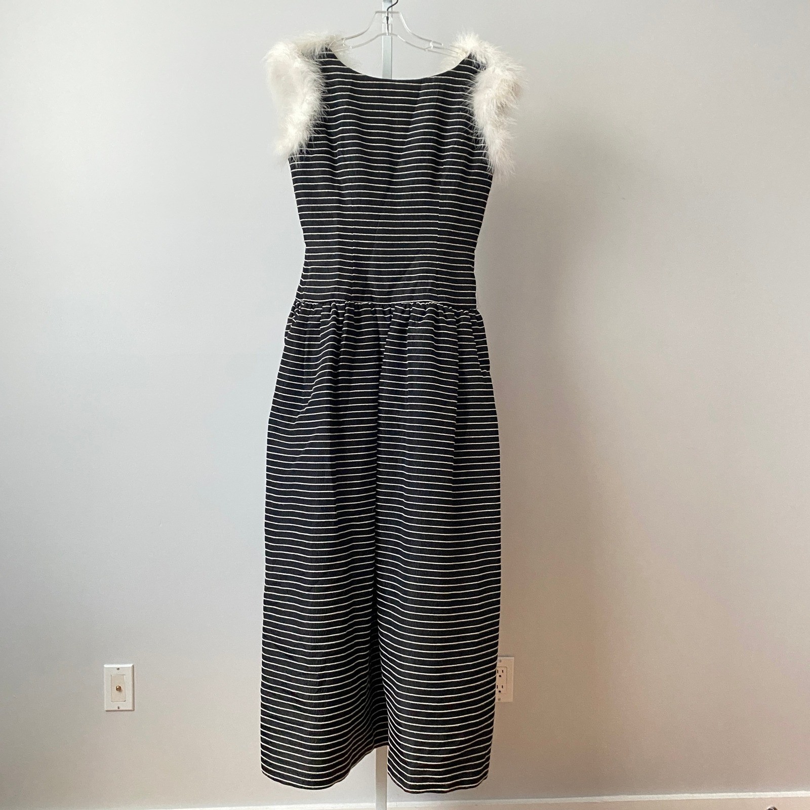 Victor Costa MobWife Quirky Dainty Victorian Dress 12 Black Striped Party