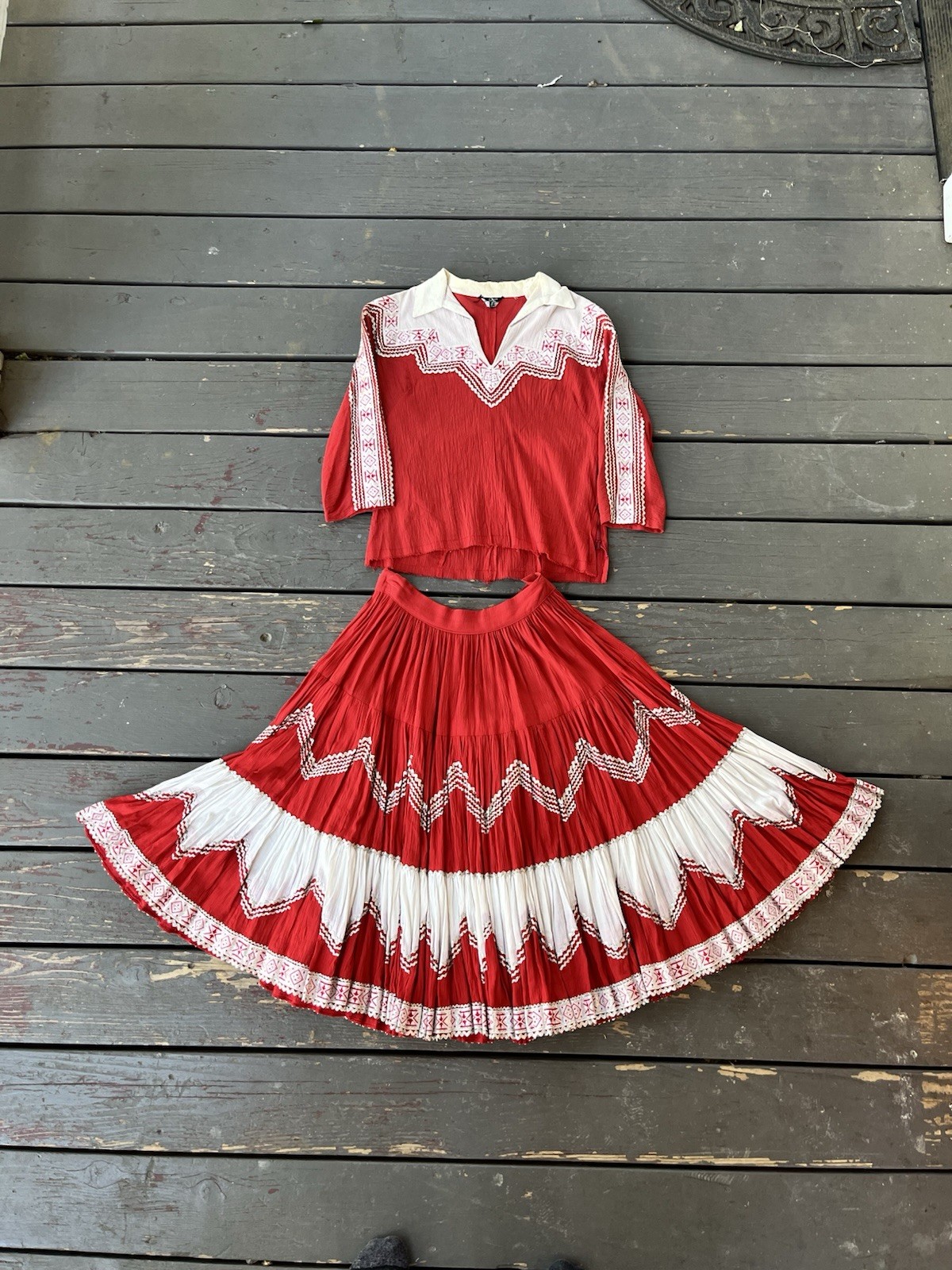 Vtg 40s/50s Silver Spur Patio Square Dance 3pc Set Western Fiesta Crinkle Cotton