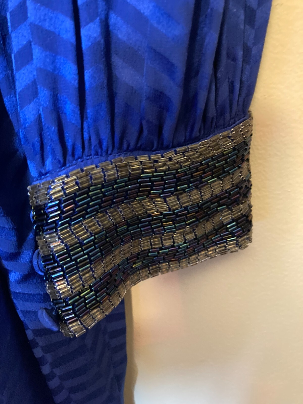 VTG Francesca Of Damon For Starington Blue Silk Ornate Embroidered Dress – sz 14