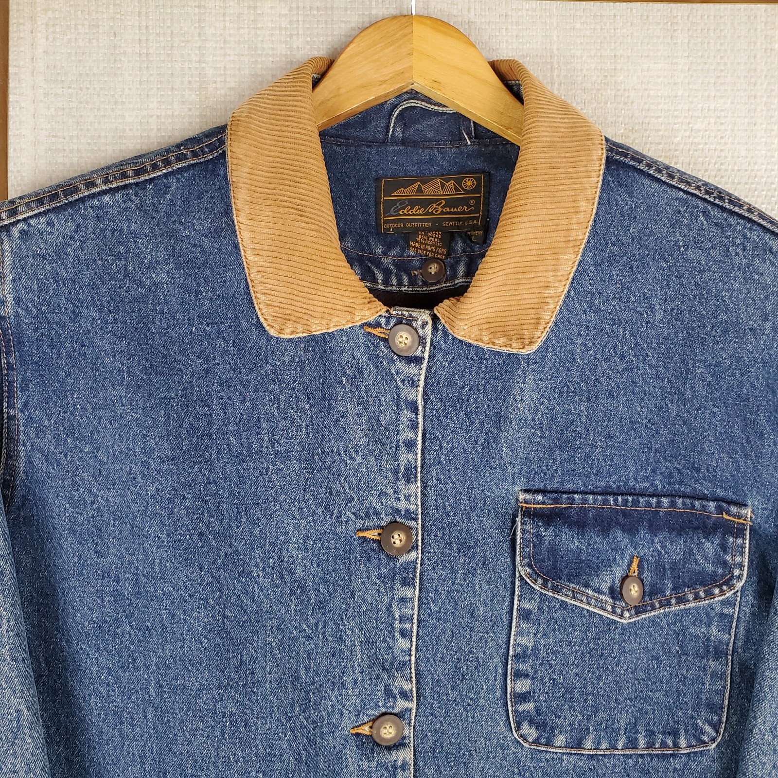 VTG EDDIE BAUER Size Large Womens Denim Chore Coat + Wool Liner Vest Jacket