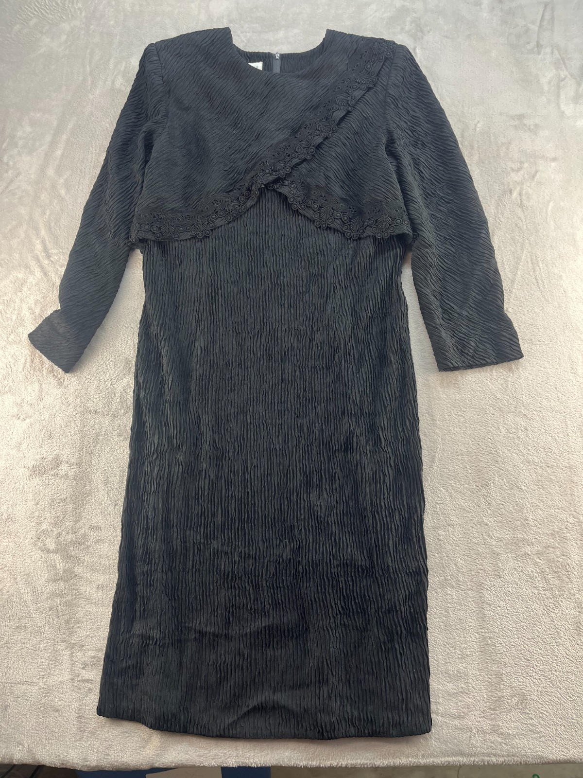 Leslie Fay Maxi Dress Womens 16 Black Long Sleeve Cocktail Round Neck Wedding