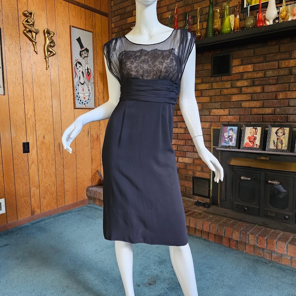 Vtg 40s Film Noir Eisenberg Originals Illusion Wiggle Bolero Cocktail Dress XS/S