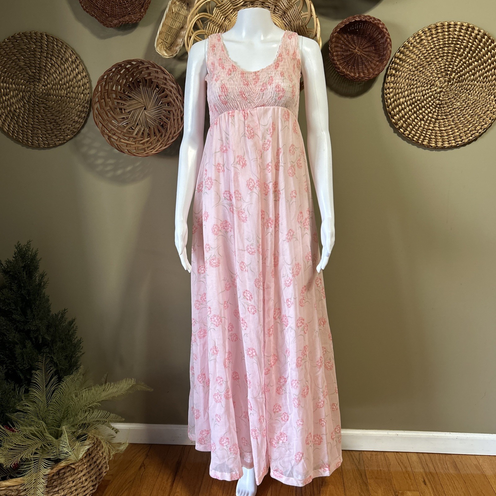 Vintage Patty O’Neil 1970’s Pink Fairy Boho Cottagecore Floral Small Maxi Dress