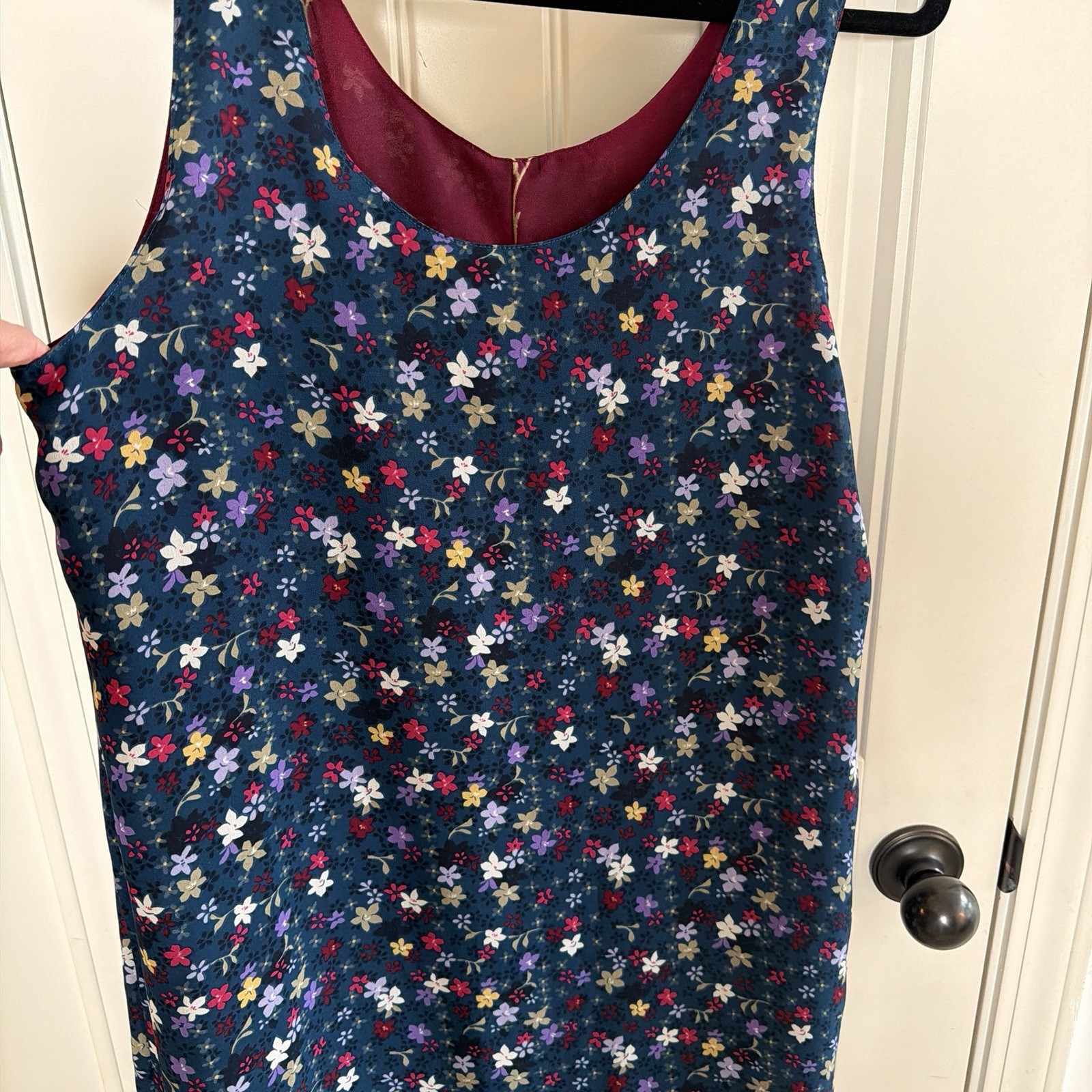 Women’s Vintage 90s Reversible Floral Maroon & Blue Midi Dress