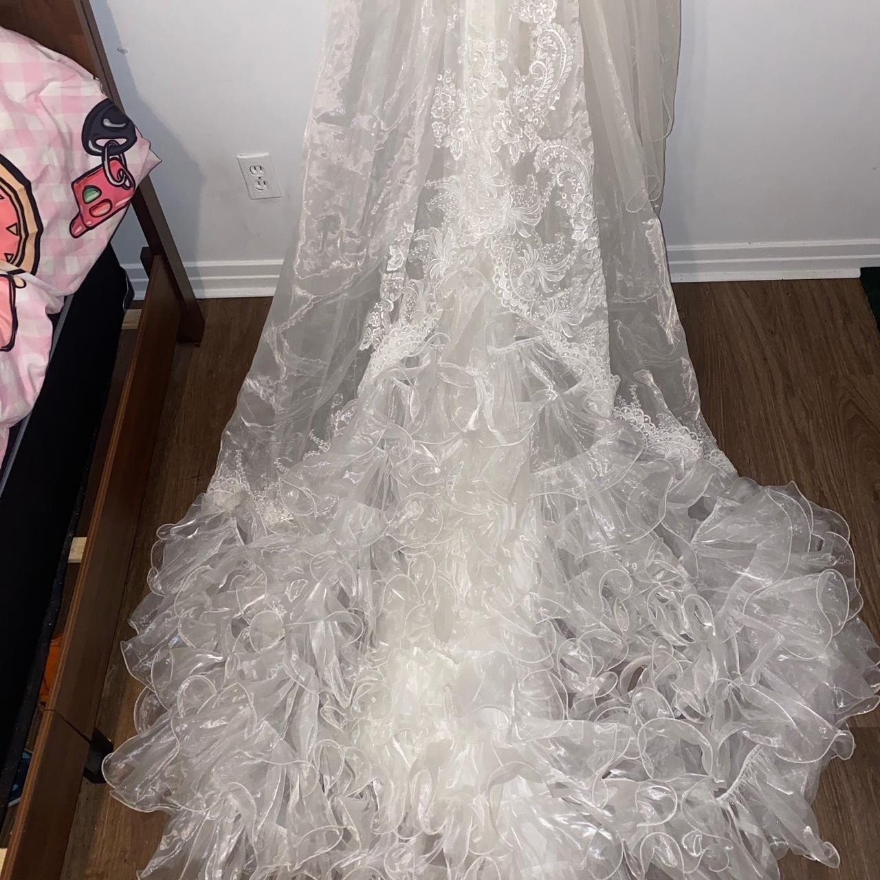 Vintage Mary’s Bridal Wedding Dress Size 10 White Beaded Satin Puff Sleeve NWT