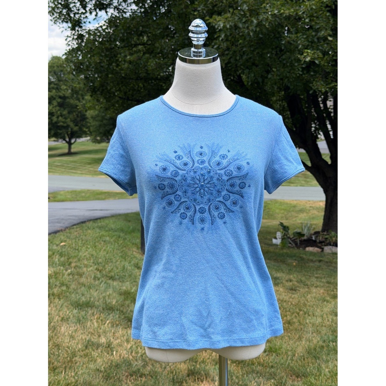 Vintage Y2K AGB Byer California Beaded Paisley Medallion Boho Knit Top USA