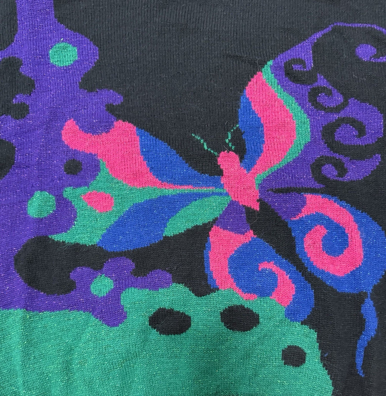 VTG 90s Butterfly Sweater Sz L Original Tag 80s Sparkle Joyce Acrylic Knits