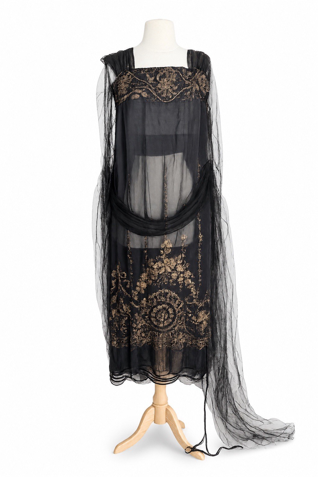 1920s Antique Flapper Dress Gold Metallic Embroidery Vintage Warner Bros 20s