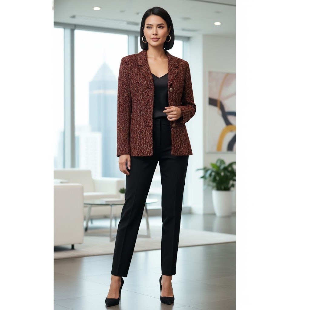 Vintage Serbin Women’s Burgundy Button Front Chenille Blazer Jacket-Size XL