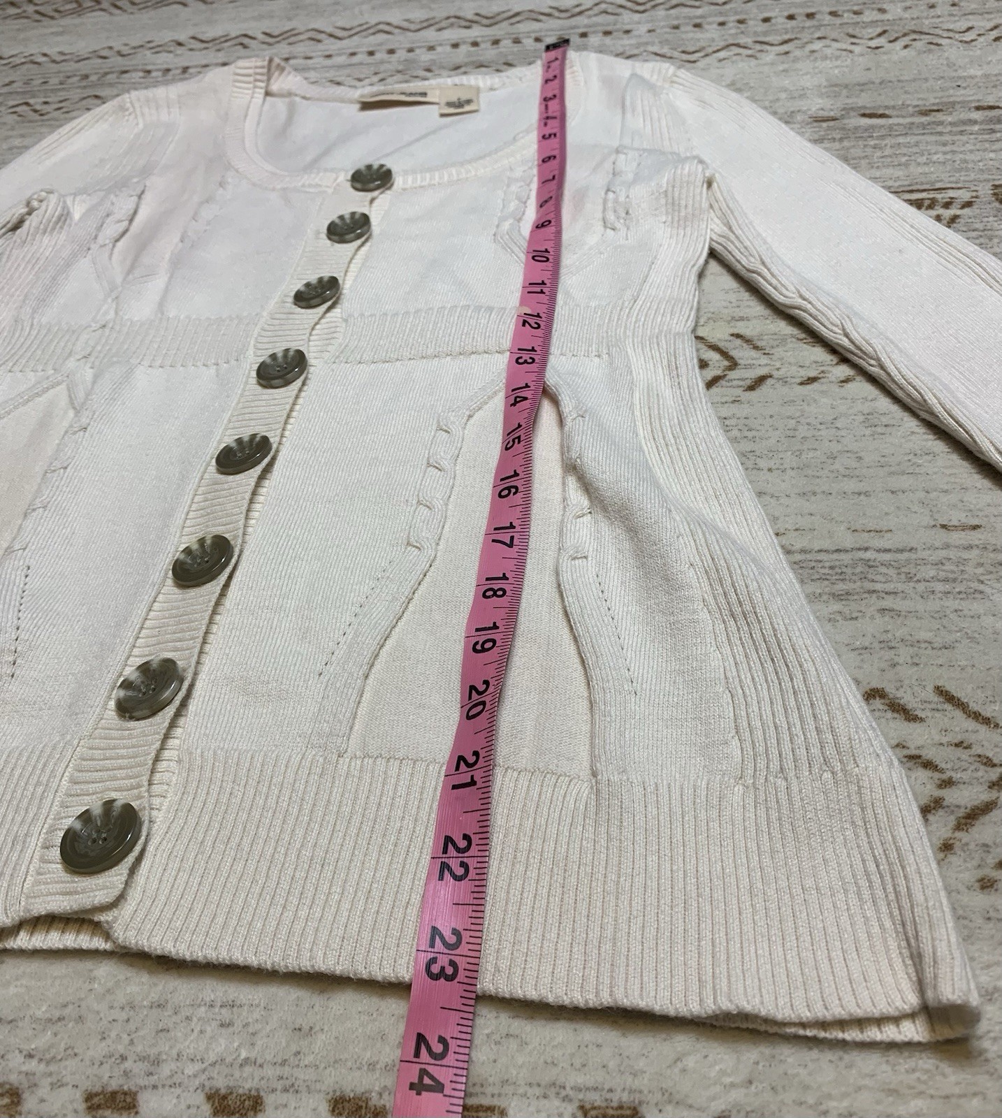 Vintage 2002 DKNY Jeans Y2K Cream Cable Knit Empire Waist Cardigan – Size Petite
