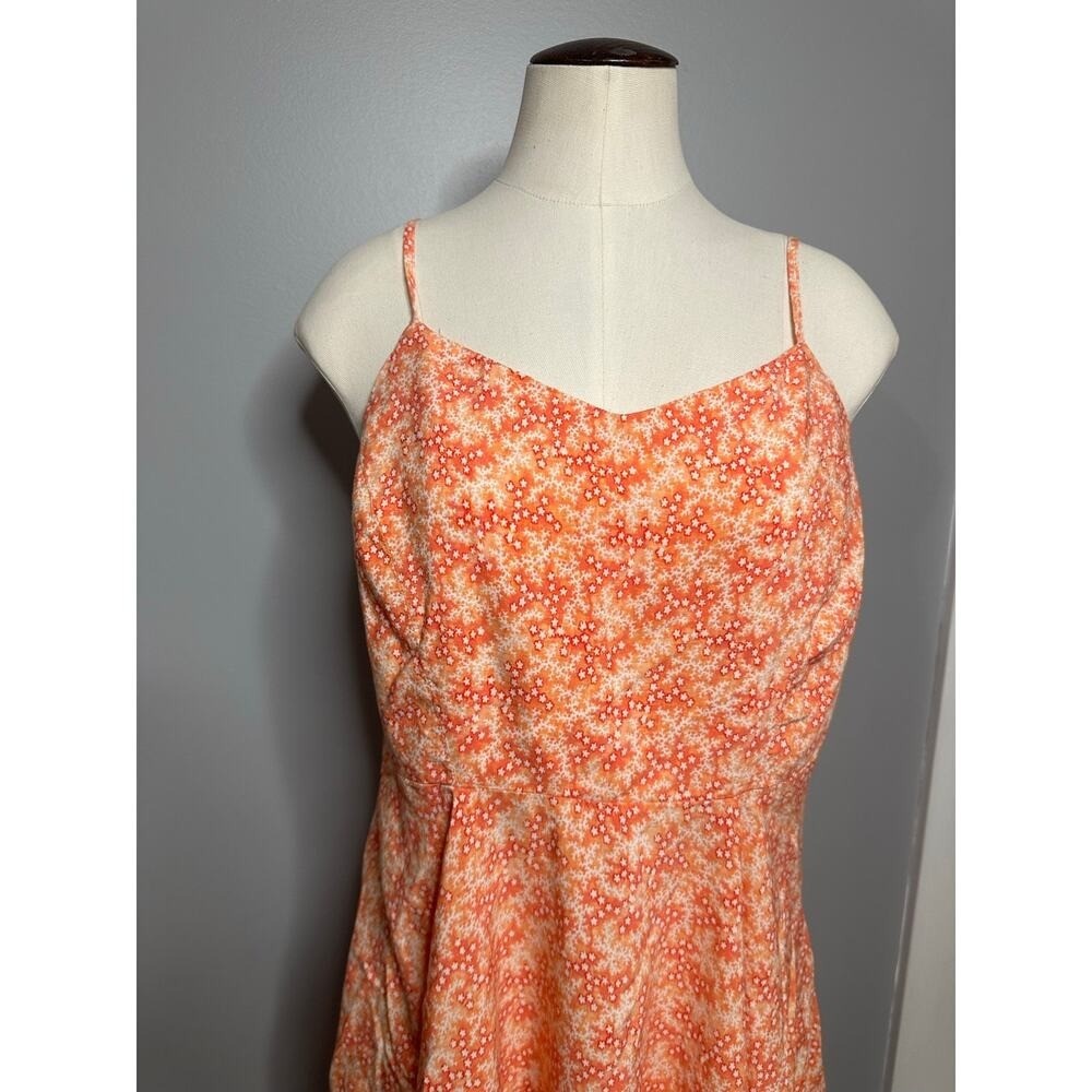 Old Navy Orange & White Floral Cami Mini Fit & Flare Dress Smocked Back Large