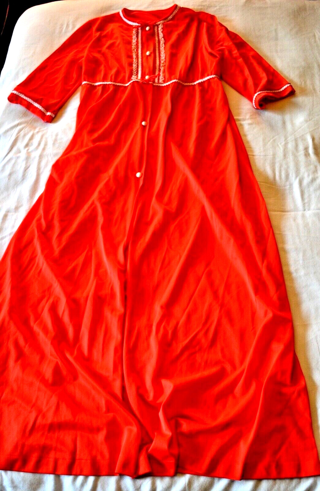 Vintage Sz M Modest Lorraine Red Full Length Nylon Robe EUC Grannycore