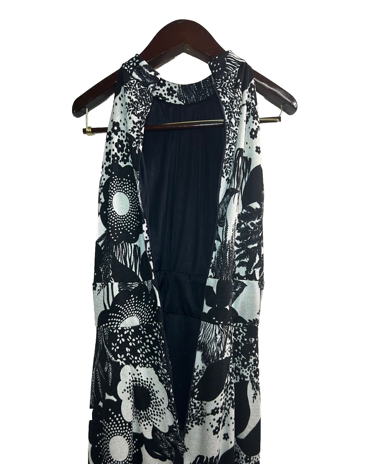 VTG 70s Mr. Frank Original Black & White Union Made Floral Maxi Dress Retro S