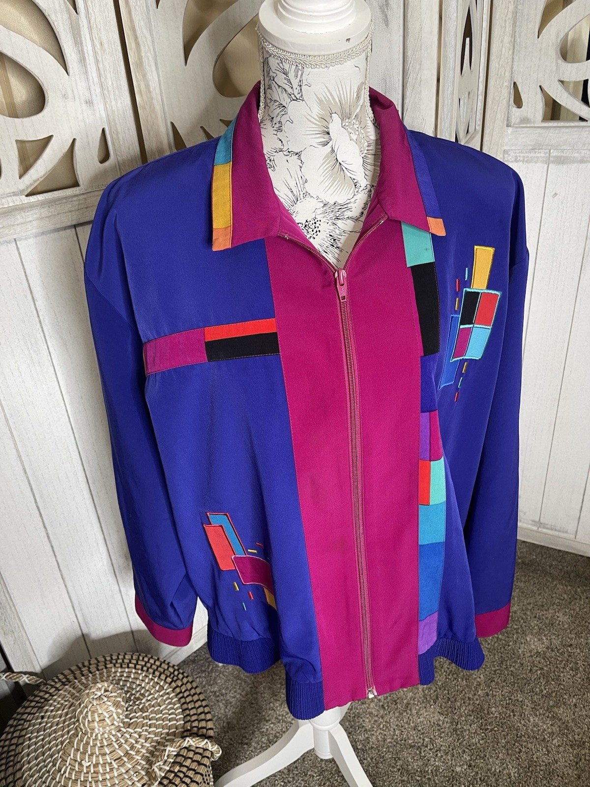 Vintage Peter Popovitch Jacket Bold Bright Print Zip Front 80s Size XL