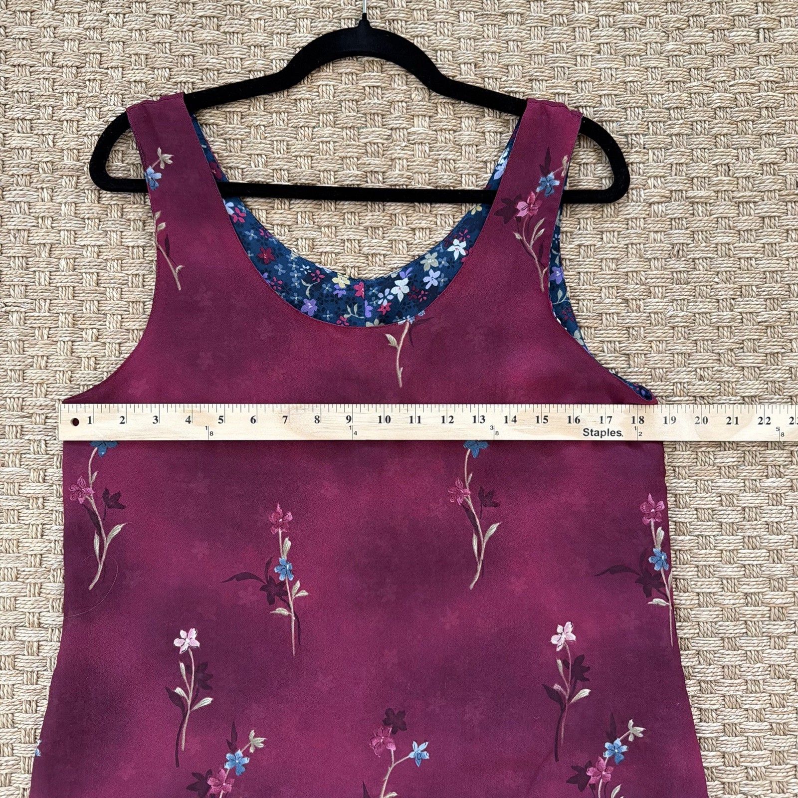 Women’s Vintage 90s Reversible Floral Maroon & Blue Midi Dress