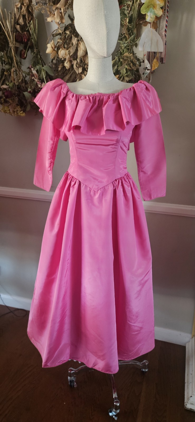 Vintage 1980s Pink By FE’S of Sherman Oaks Prom Dress With Dramatic Ruffeled…