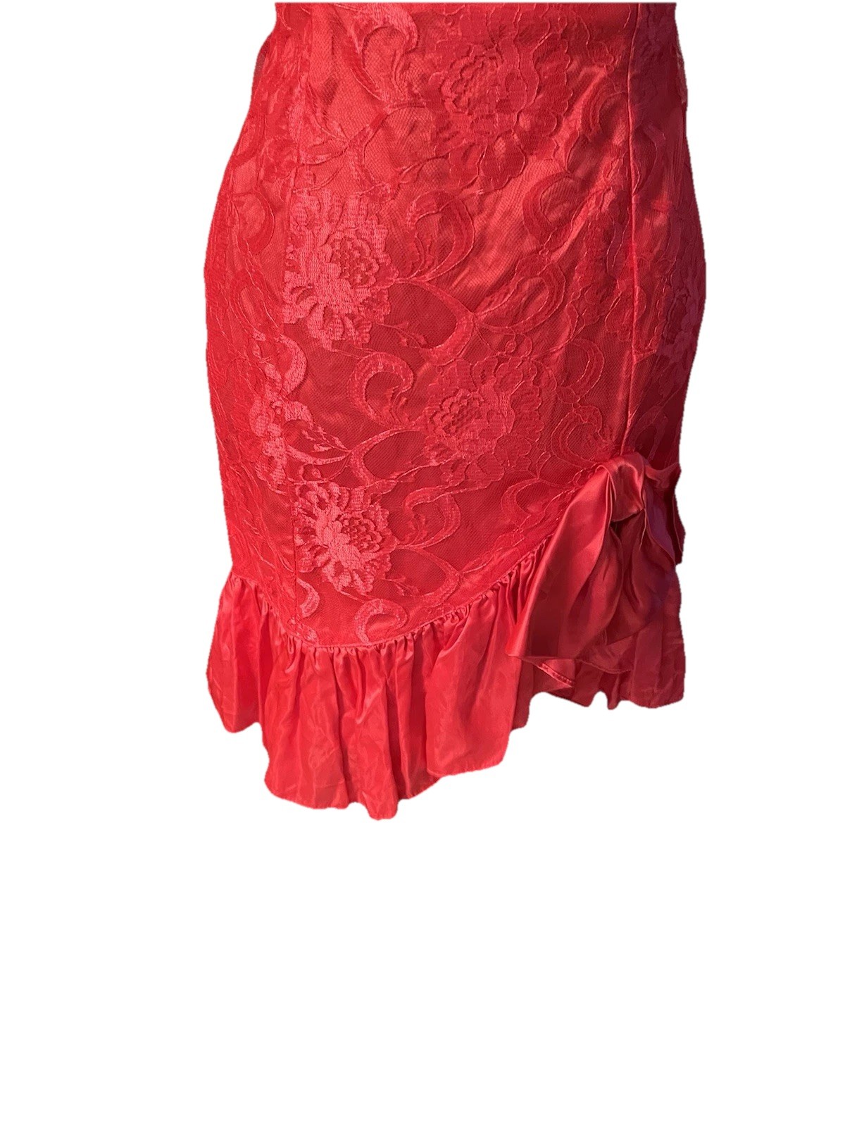 L A GLO VTG Coral Party Dress Prom Dress SZ 7/8 Lace Overlay Strapless Body-con