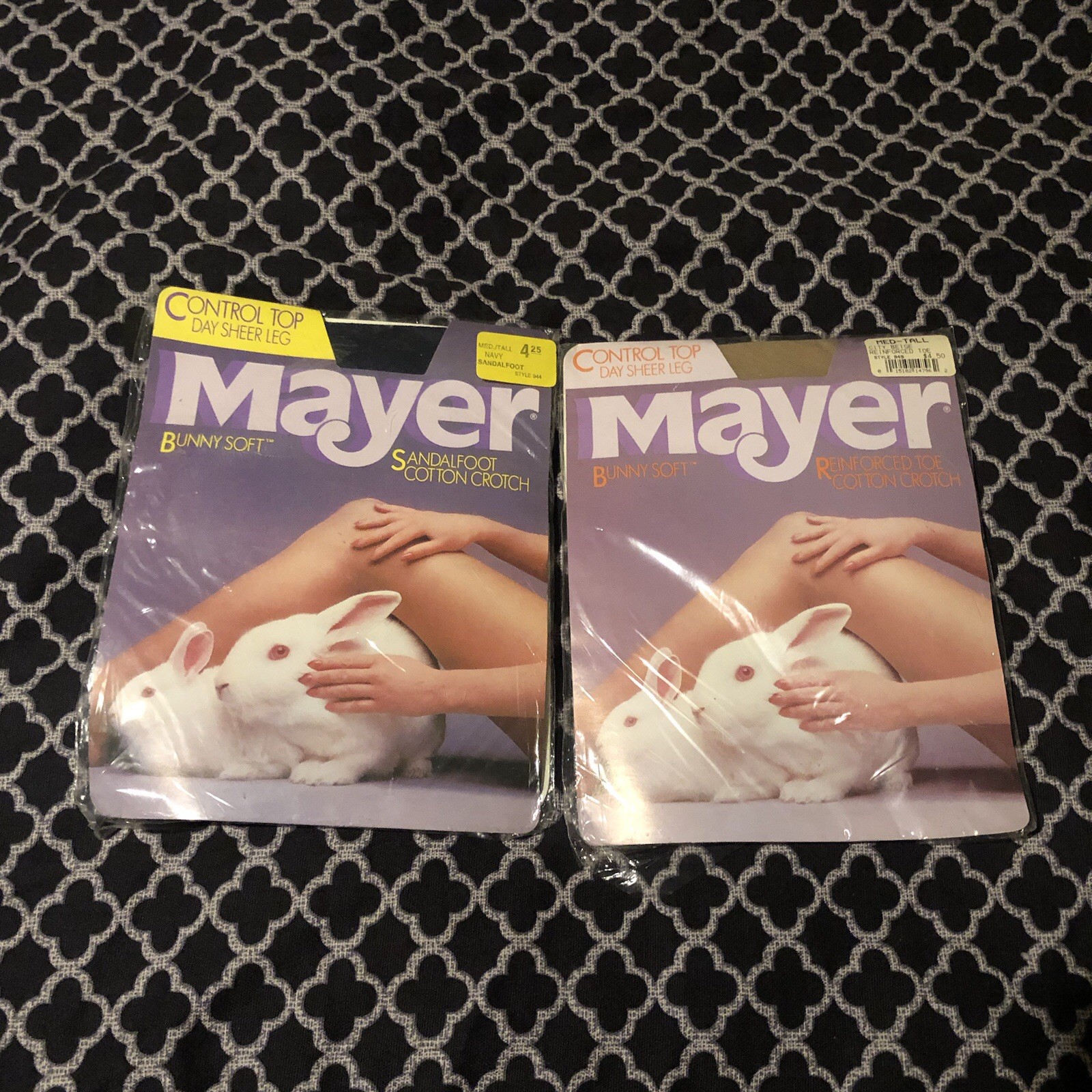 VTG Berkshire Mayer Navy Sandalfoot Beige Pantyhose Tights Sz Medium Tall LOT D7