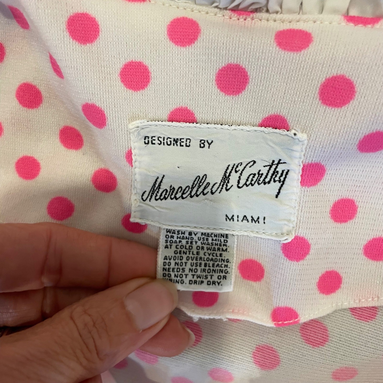 VTG Marcelle McCarthy Miami Pink Polka Dot Ruffle Collar Maxi Dress Womens M 60s