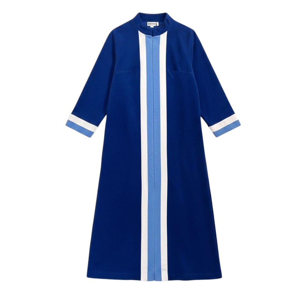 Vintage Vanity Fair Velour Robe Blue Racing Stripe Zip Front Housecoat Womens 12