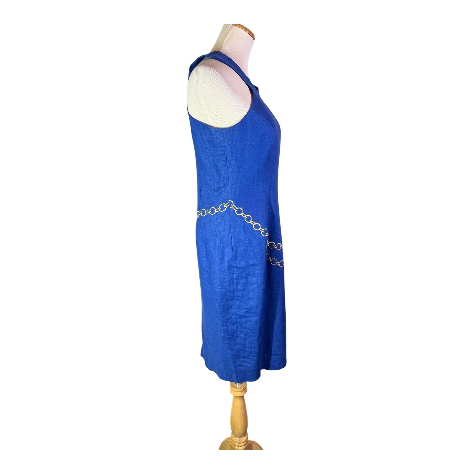 Vintage Bouillabaisse Size 6 Blue Linen Sheath Dress Embroidered Nautical *Flaw