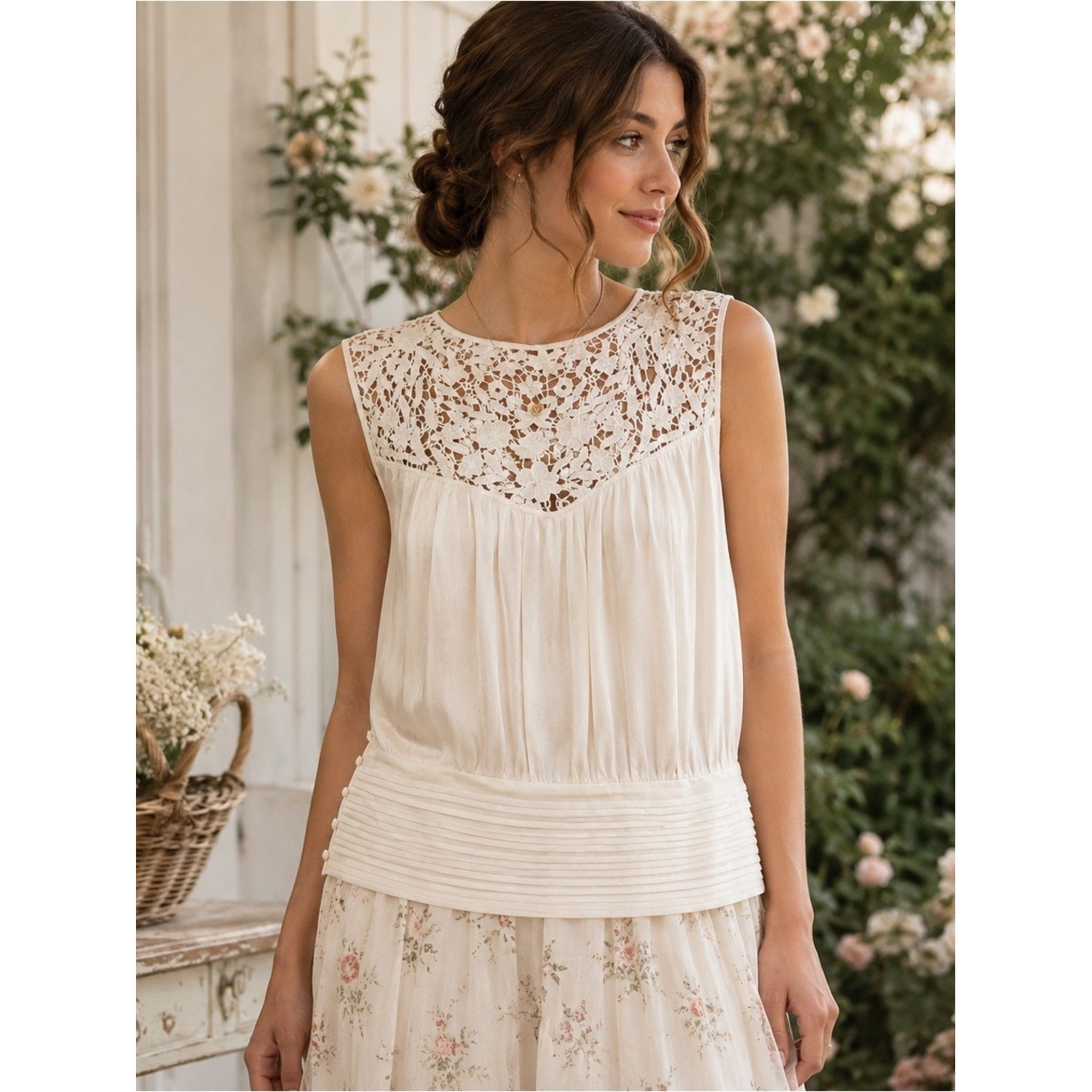 Catherine Malandrino Ivory Silk Lace Peplum Blouse Sz 2 Romantic Cottagecore
