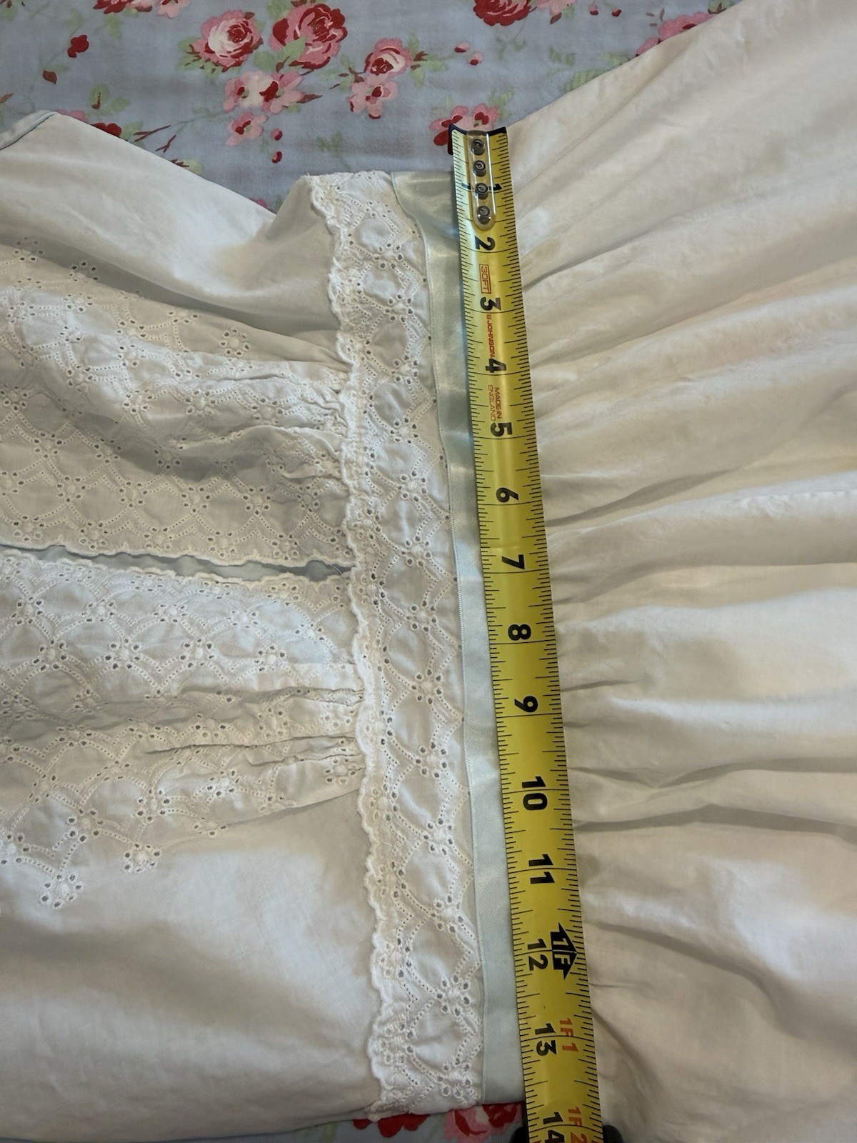 Vintage 50s 60s Shadowline Cotton Nightgown Slip Eyelet Ribbon Size 36 Cottage