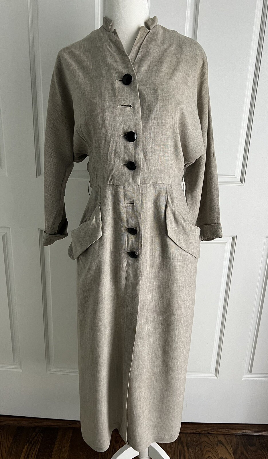 Vintage Early 1950’s Reich Original Gray Cotton Linen Dress Size Small