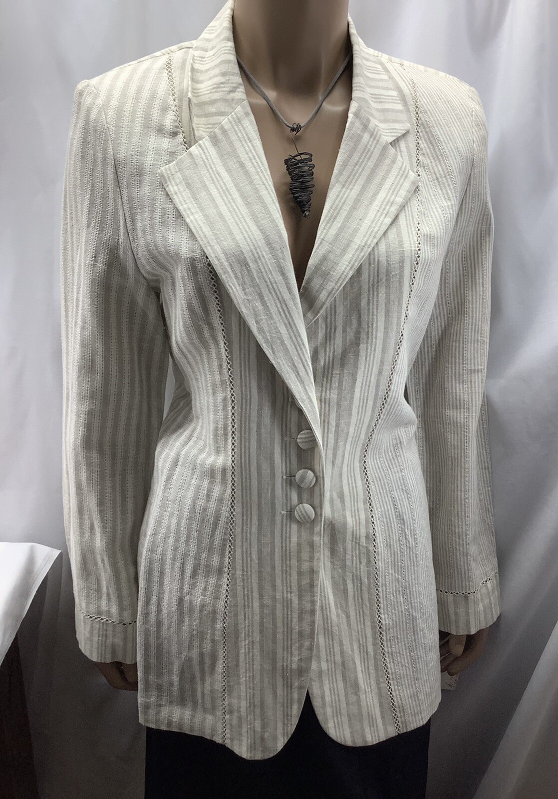 Audacity Blazer Womens Small Khaki Striped Linen Cotton Jacket New MFC230407/BB1