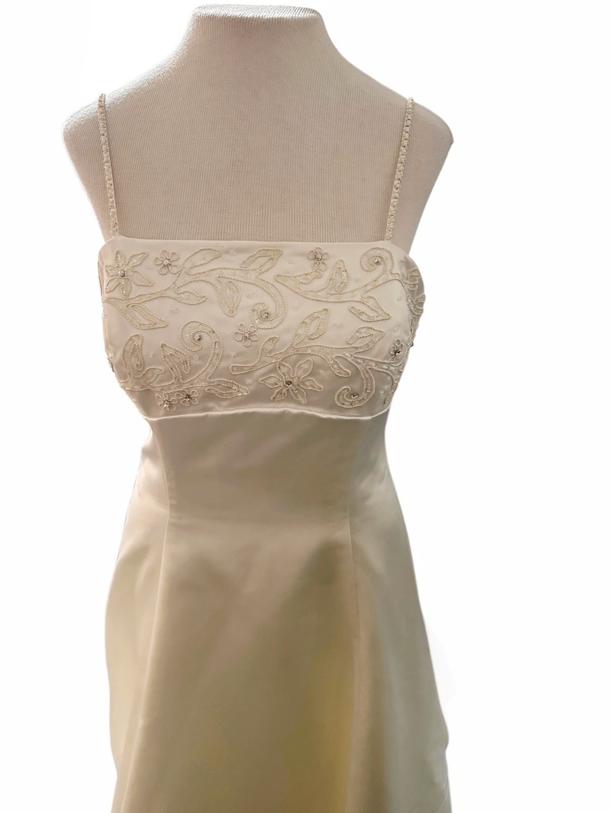 Vintage Ivory Satin Wedding Gown with Matching Shawl | Women’s Size 14