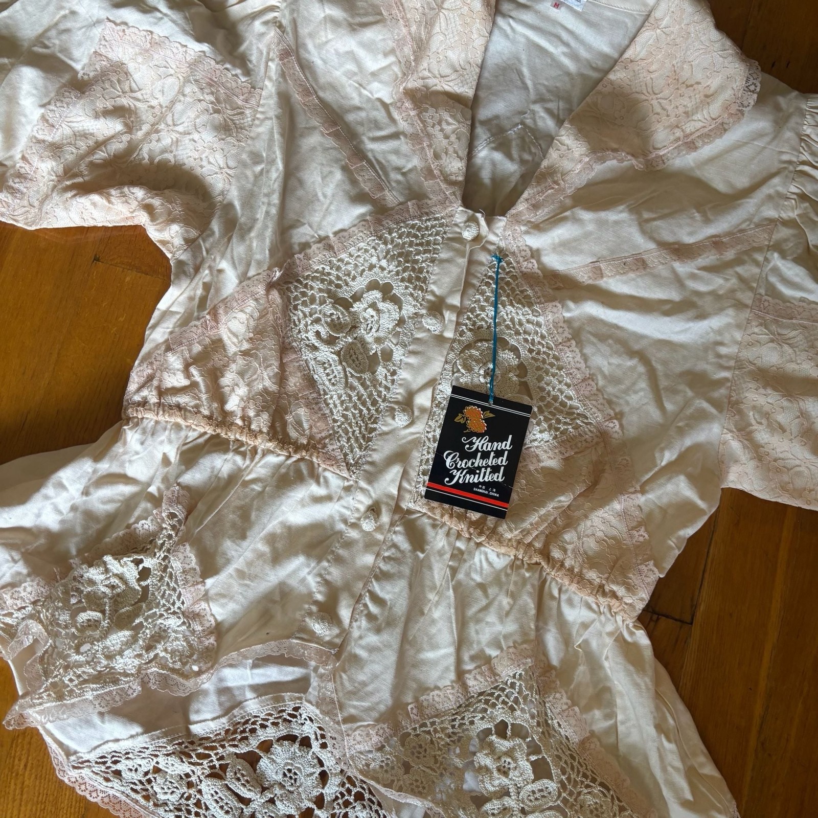 Miramar Vintage Hand Crocheted and Knitted Peplum Blouse with Lace Detailing