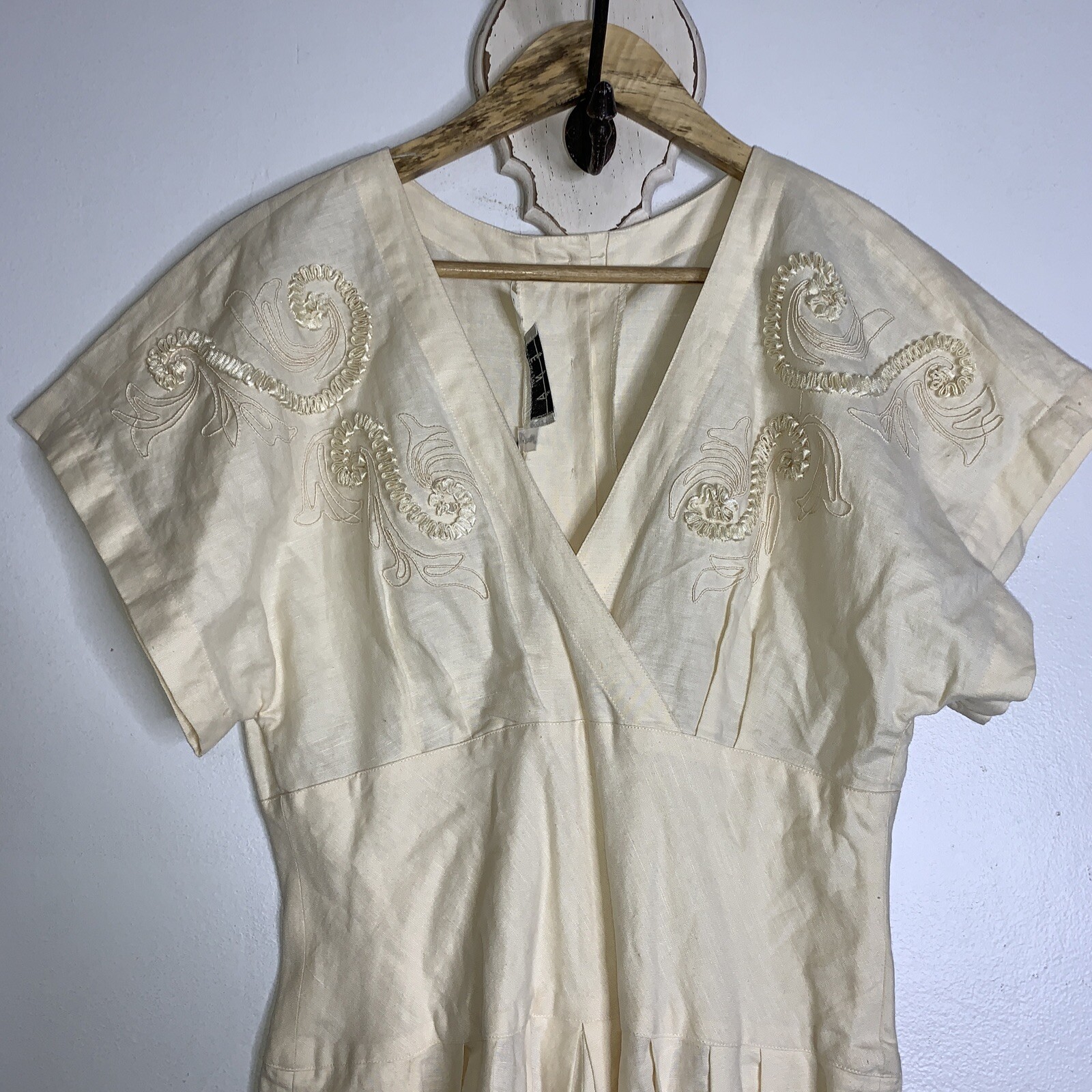 Vintage Ann Tjian For Kenar Dress 12 Cream Linen Dress
